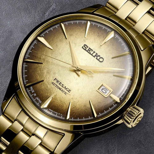 Seiko Presage Cocktail Time Half & Half Gradient Black & Yellow Gold Dial 40.5mm Men SRPK48J1