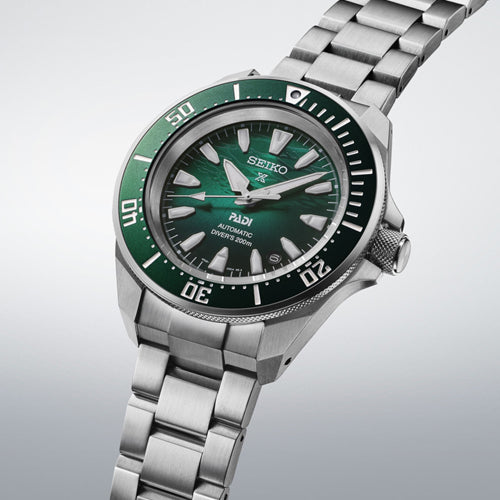 Seiko Prospex PADI 60th Anniversary 4R Compact Mechanical Diver’s Watch in Underwater Emerald Green Dial Men 41.7mm SRPL53K1
