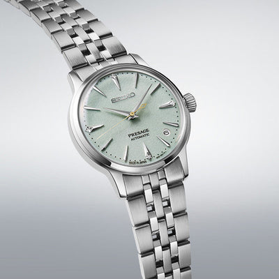 Seiko Presage ‘Frozen Mojito’ Diamond Women Cocktail Time Ice Green Dial Women 34mm SRPL63J1