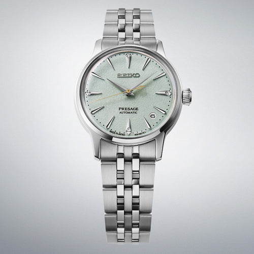 Seiko Presage ‘Frozen Mojito’ Diamond Women Cocktail Time Ice Green Dial Women 34mm SRPL63J1