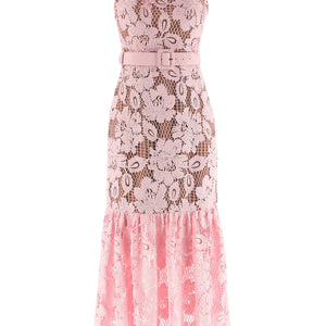 Self-Portrait Pink Crochet Lace Midi Dress