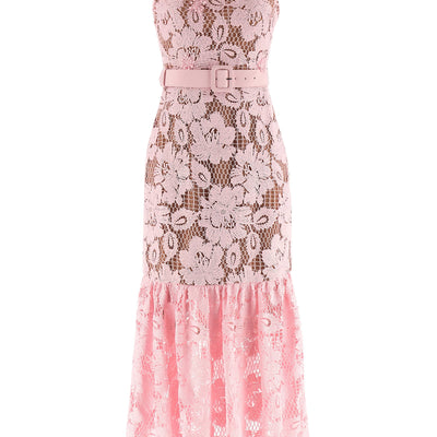 Self-Portrait Pink Crochet Lace Midi Dress
