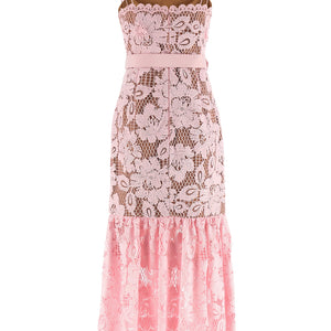 Self-Portrait Pink Crochet Lace Midi Dress