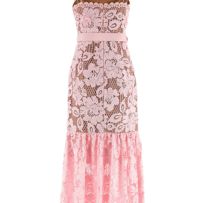 Self-Portrait Pink Crochet Lace Midi Dress