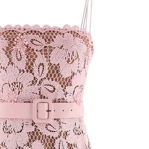 Self-Portrait Pink Crochet Lace Midi Dress
