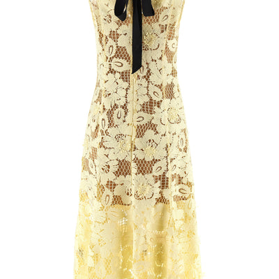 Self-Portrait Yellow Crochet Lace Midi Dress