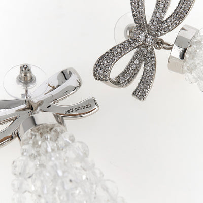 Self-Portrait Bow Beaded Waterfall Earrings