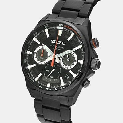 Dress Men Quartz Black Dial Chronograph Stainless Steel Watch SSB399P1