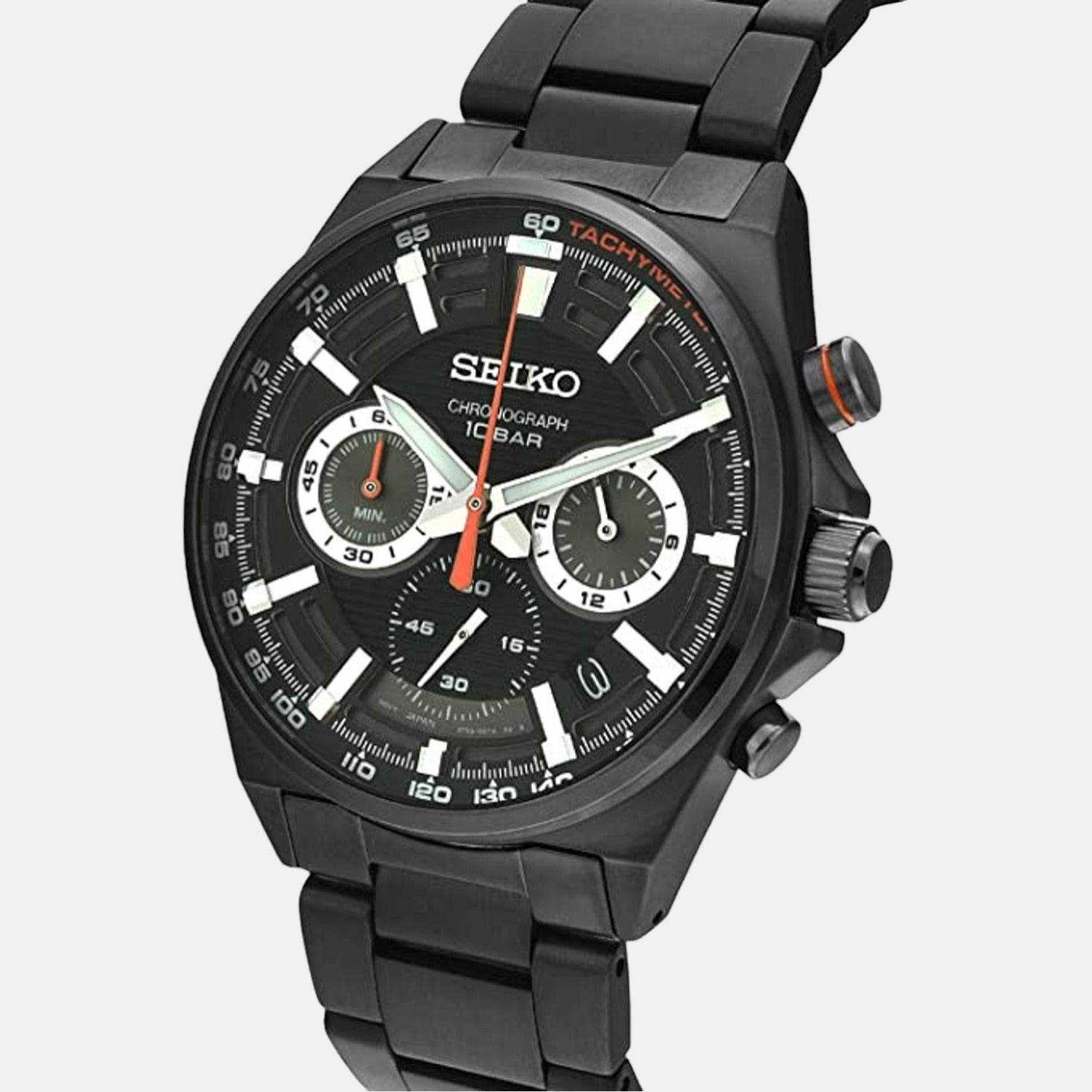 Dress Men Quartz Black Dial Chronograph Stainless Steel Watch SSB399P1