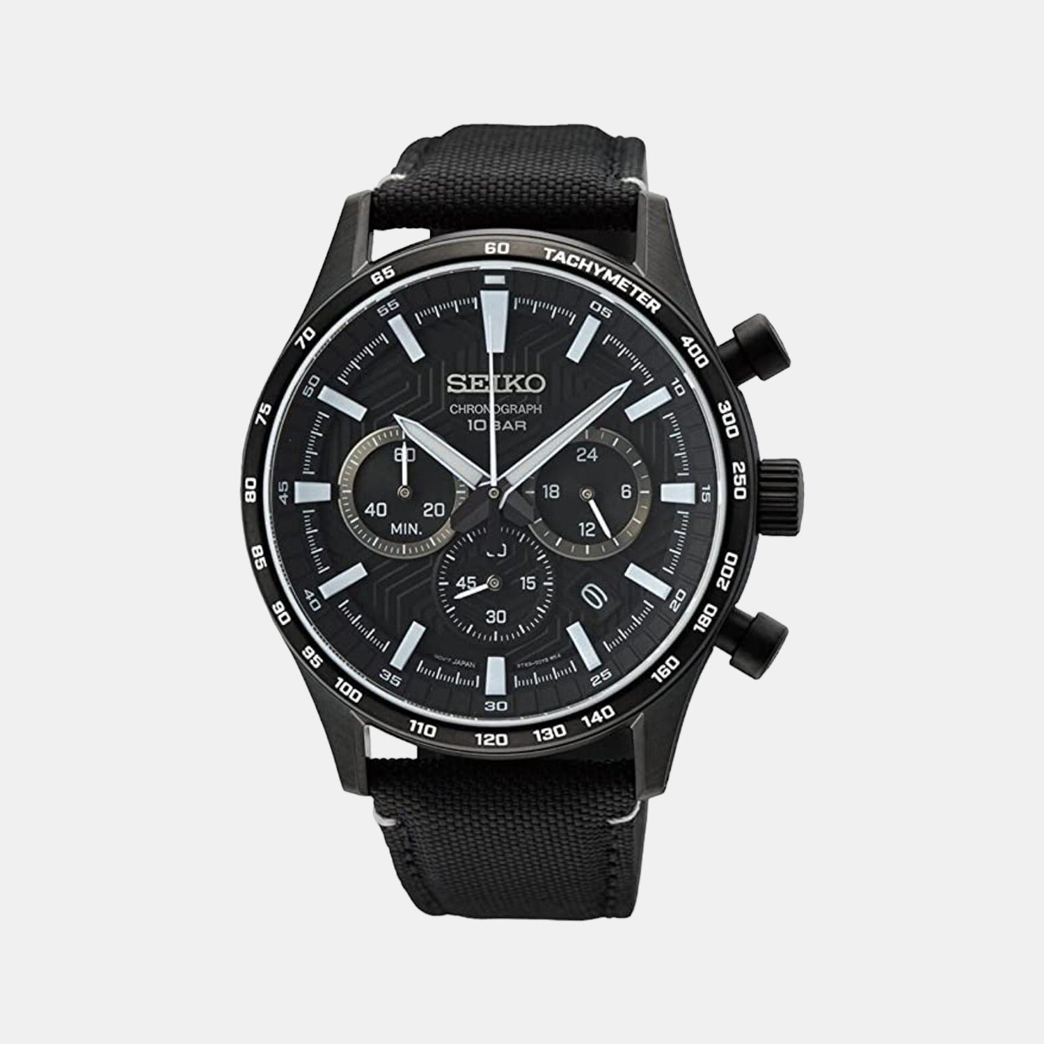 Dress Quartz Chronograph Watch Men Quartz Black Dial Chronograph Nylon Watch SSB417P1