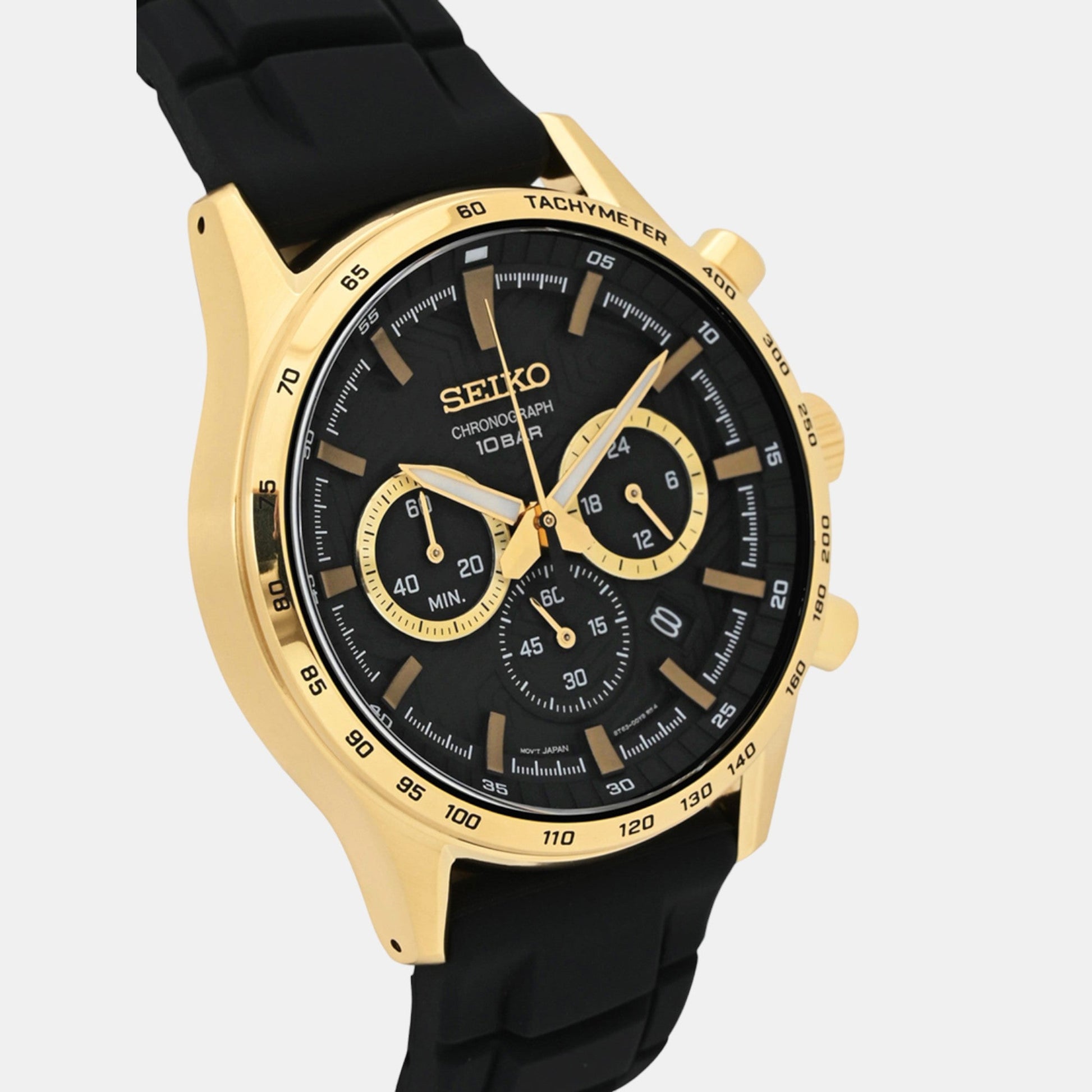 Dress Men Quartz Black Dial Chronograph Silicone Watch SSB446P1