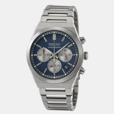 Dress Men Quartz Blue Dial Chronograph Stainless Steel Watch SSB453P1