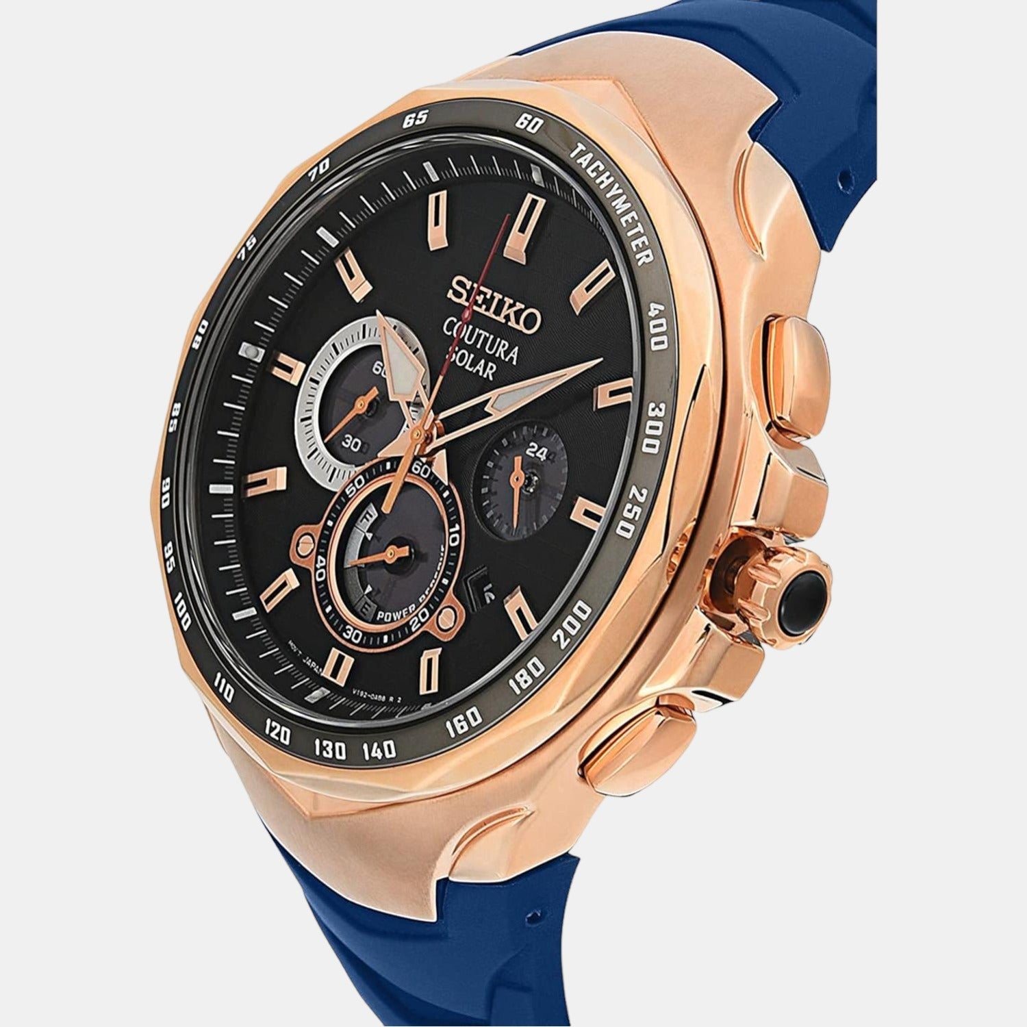 Coutura Men Solar Blue Dial Chronograph Leather Watch SSC800P1