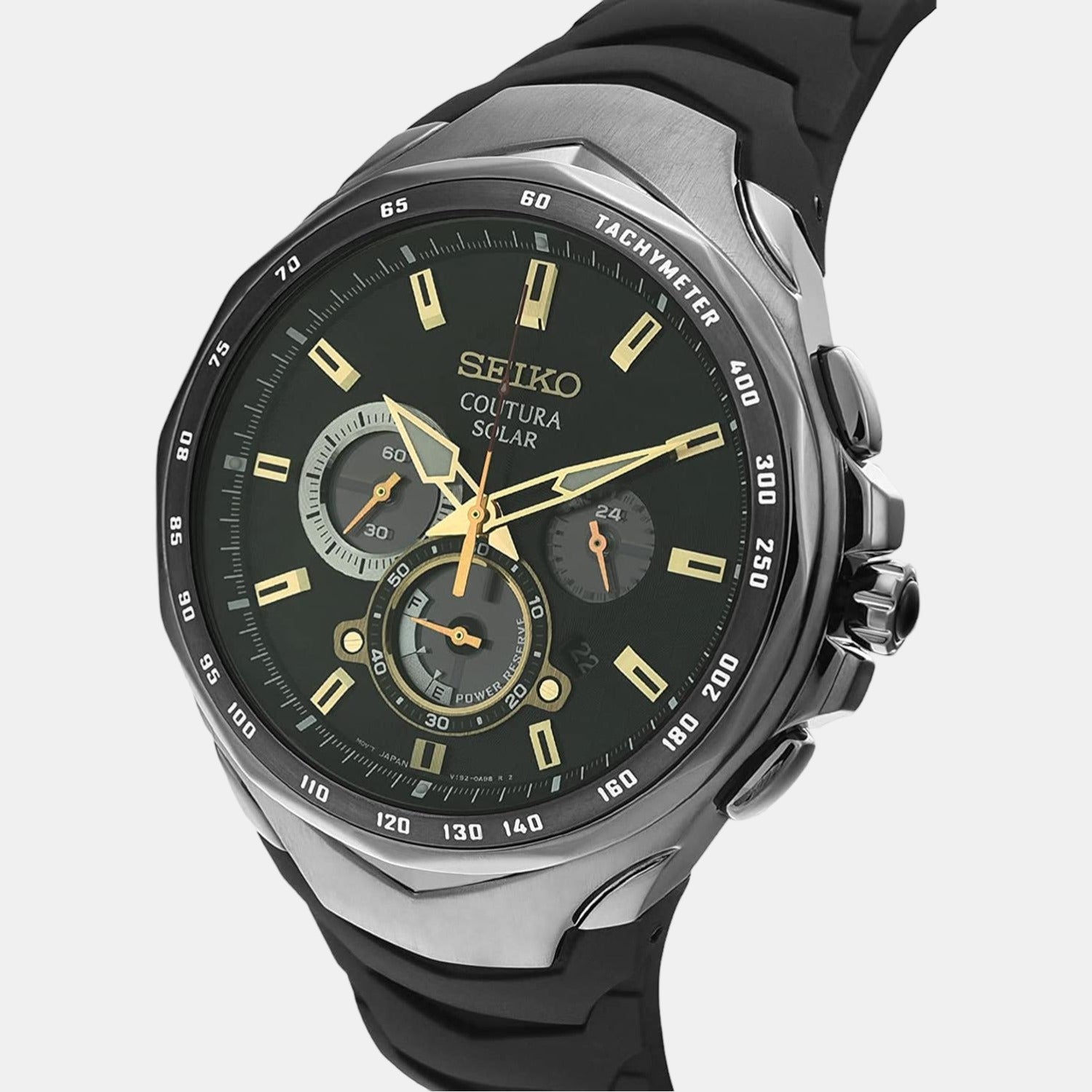 Coutura Men Solar Black Dial Chronograph Silicone Watch SSC811P9