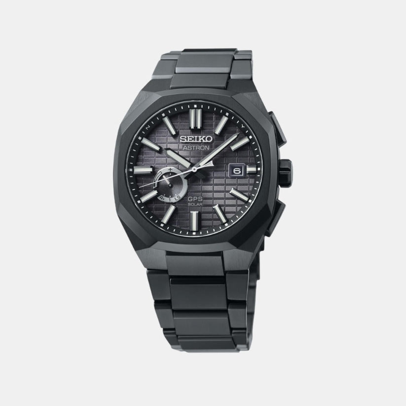 Astron Men Solar Black Dial Analog Stainless Steel Watch SSJ015J1