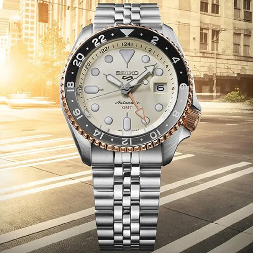 Seiko 5 Sports GMT Asian Limited Edition Mechanical Cream Dial 42.5mm Men SSK046K1