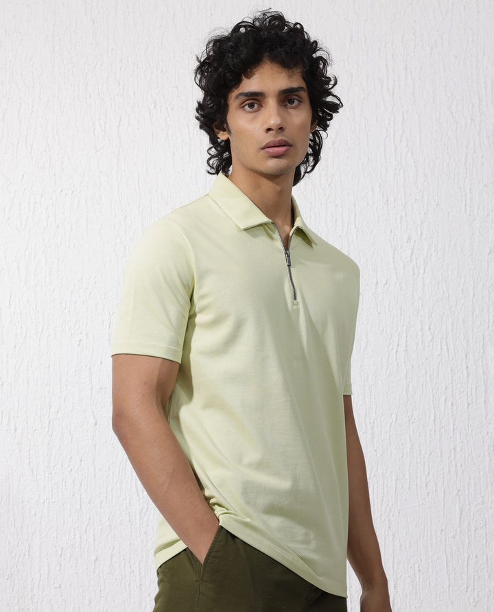 Rare Rabbit Mens Stan-2 Pastel Green Short Sleeve Solid Zipper Closure Polo T-Shirt