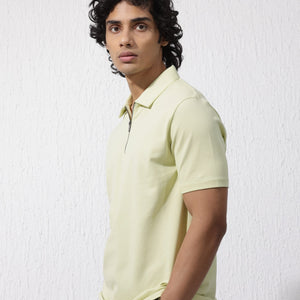Rare Rabbit Mens Stan-2 Pastel Green Short Sleeve Solid Zipper Closure Polo T-Shirt