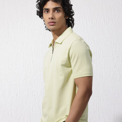 Rare Rabbit Mens Stan-2 Pastel Green Short Sleeve Solid Zipper Closure Polo T-Shirt