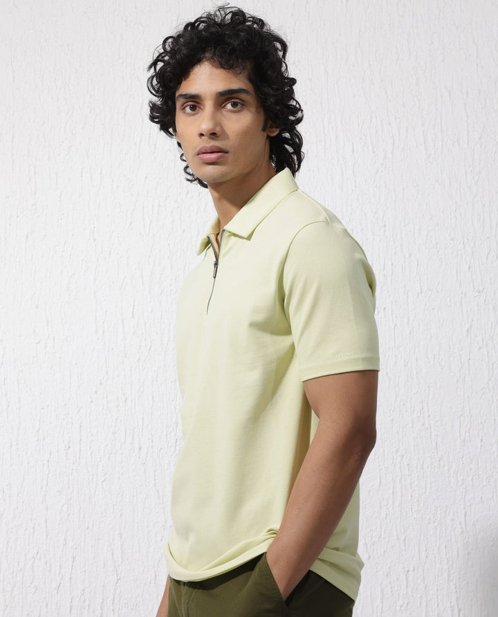 Rare Rabbit Mens Stan-2 Pastel Green Short Sleeve Solid Zipper Closure Polo T-Shirt