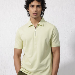 Rare Rabbit Mens Stan-2 Pastel Green Short Sleeve Solid Zipper Closure Polo T-Shirt