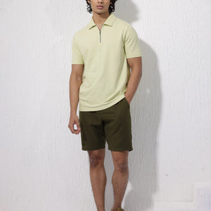 Rare Rabbit Mens Stan-2 Pastel Green Short Sleeve Solid Zipper Closure Polo T-Shirt