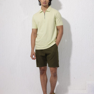 Rare Rabbit Mens Stan-2 Pastel Green Short Sleeve Solid Zipper Closure Polo T-Shirt