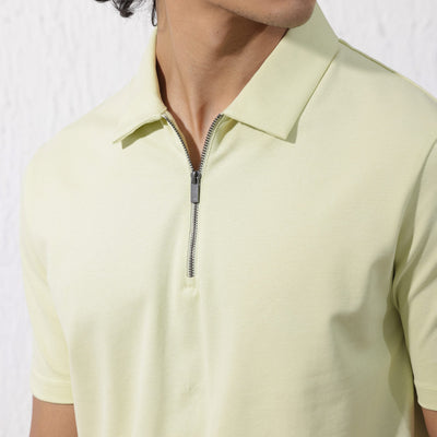 Rare Rabbit Mens Stan-2 Pastel Green Short Sleeve Solid Zipper Closure Polo T-Shirt