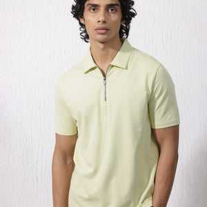 Rare Rabbit Mens Stan-2 Pastel Green Short Sleeve Solid Zipper Closure Polo T-Shirt