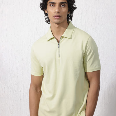 Rare Rabbit Mens Stan-2 Pastel Green Short Sleeve Solid Zipper Closure Polo T-Shirt