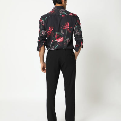 Rare Rabbit Men's Stock Black Viscose Fabric Floral Print Full Sleeves Shirt