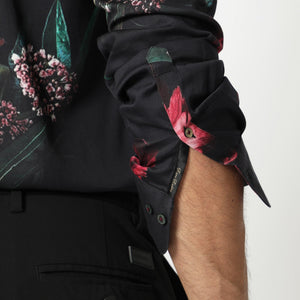 Rare Rabbit Men's Stock Black Viscose Fabric Floral Print Full Sleeves Shirt