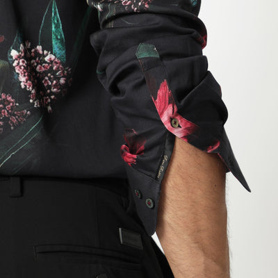 Rare Rabbit Men's Stock Black Viscose Fabric Floral Print Full Sleeves Shirt