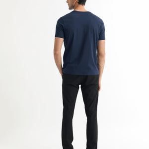Rare Rabbit Men's Stuart Dark Blue Crew Neck Half Sleeves Regular Fit Graphic Print T-Shirt