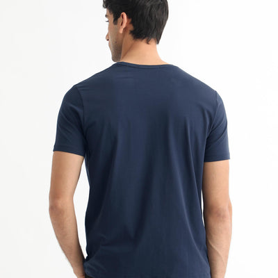 Rare Rabbit Men's Stuart Dark Blue Crew Neck Half Sleeves Regular Fit Graphic Print T-Shirt