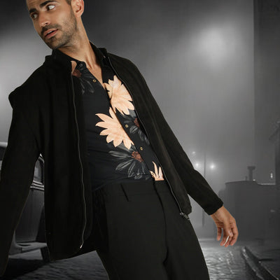 Rare Rabbit Men's Sink Black Plain Band Collar Suede Smart Jacket