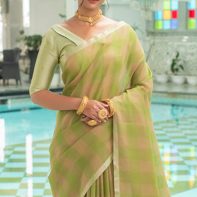 Fern Green Linen Saree