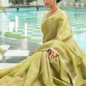 Fern Green Linen Saree