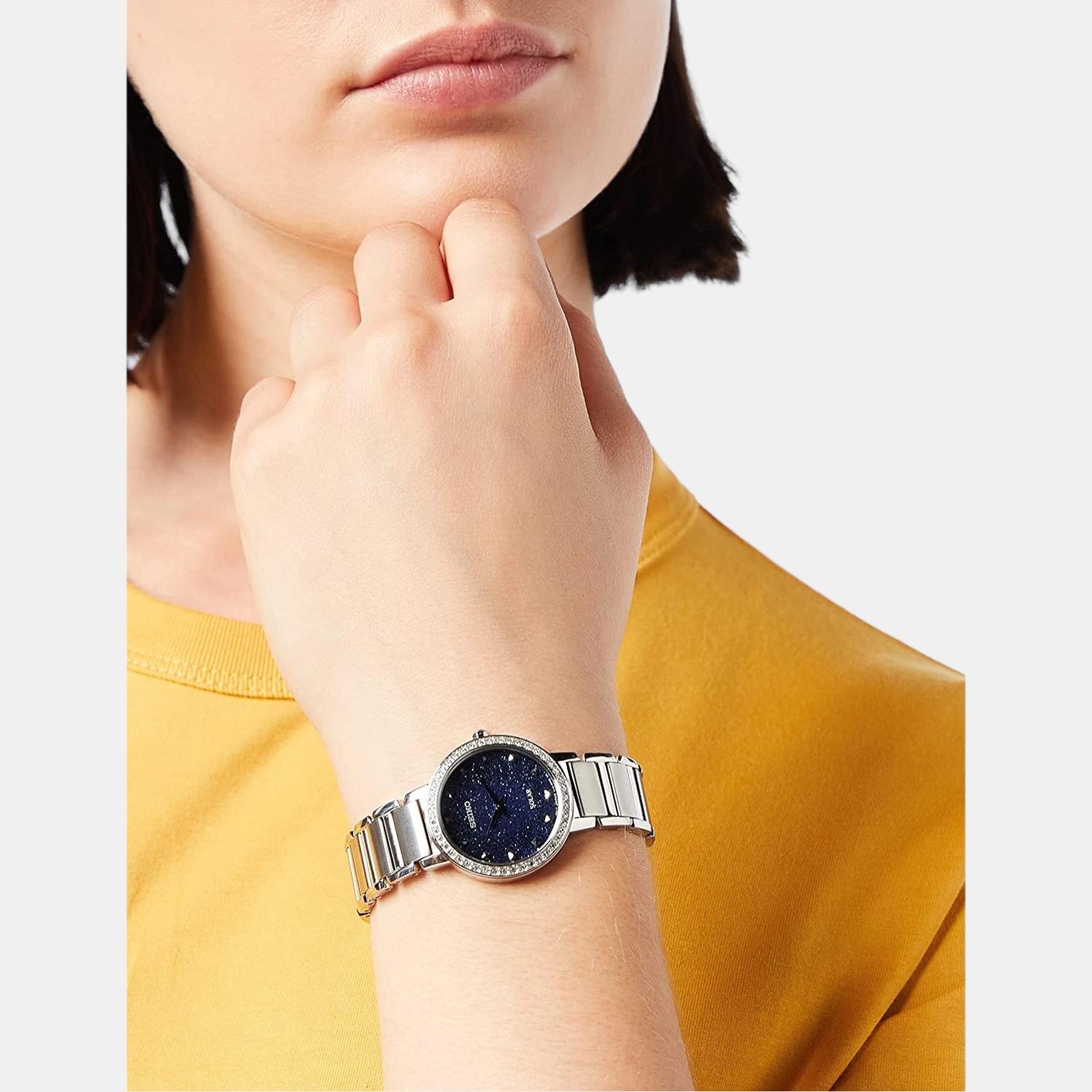 Dress Women Solar Blue Dial Analog Stainless Steel Watch SUP433P1