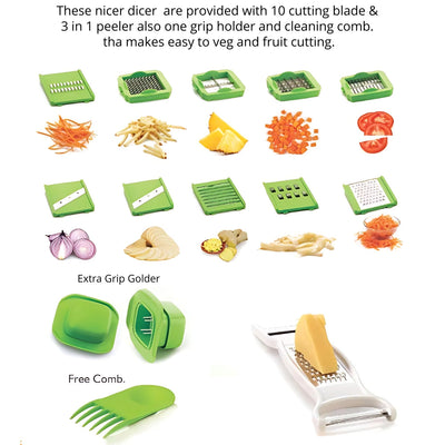 Super Mom 14 in One Unbreakable ABS Body Nicer Dicer | Green