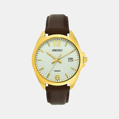 Dress Men Quartz White Dial Analog Leather Watch SUR216P1