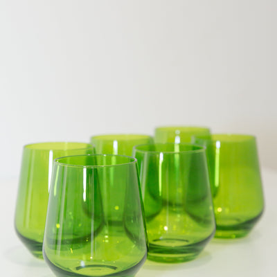 Estelle Colored Wine Stemless - Set of 6 {Forest Green}