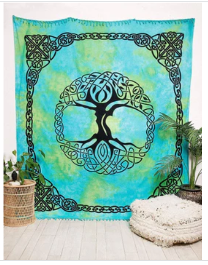 Celtic Tree of Life Tie Dye Tapestry w/Fringe