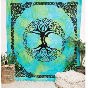 Celtic Tree of Life Tie Dye Tapestry w/Fringe