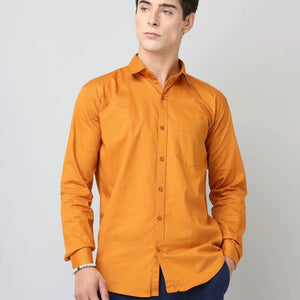 Frankshop Classic Pure Cotton Mustard Color Blend Solid Shirts
