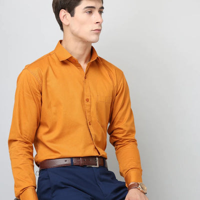 Frankshop Classic Pure Cotton Mustard Color Blend Solid Shirts