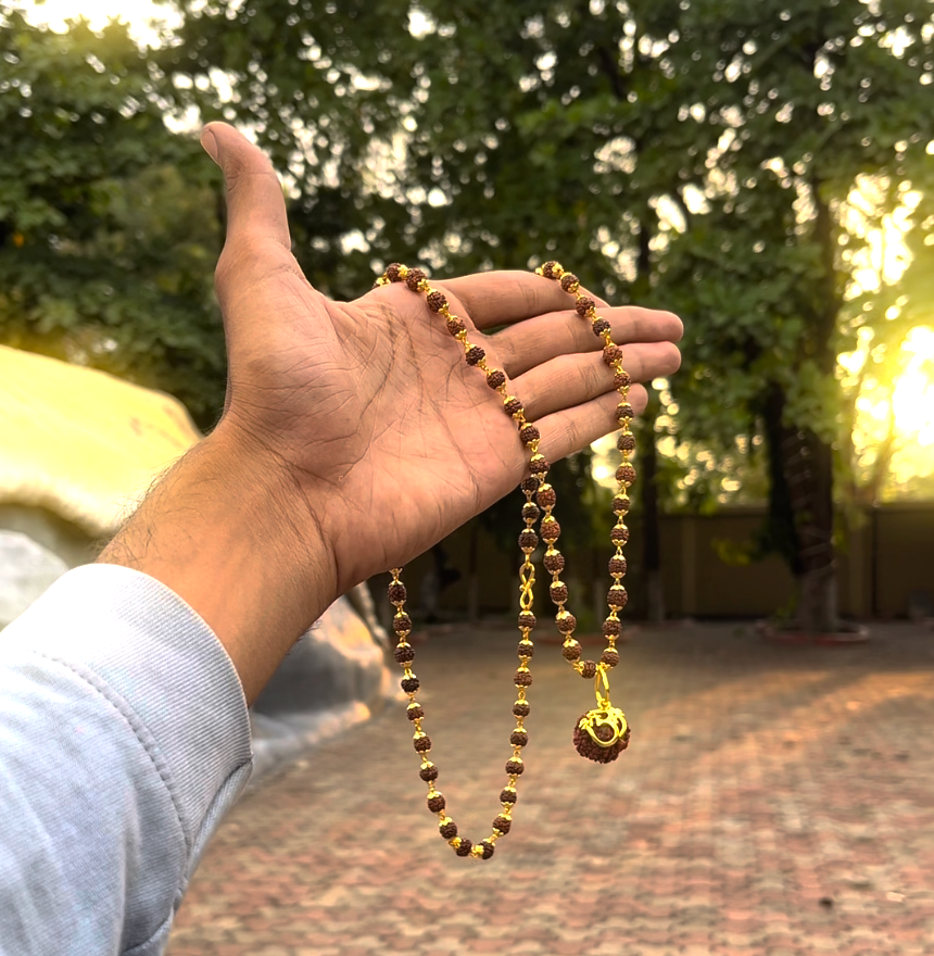 Mukhi Rudraksha Necklace Om Shree Design Gold Plated