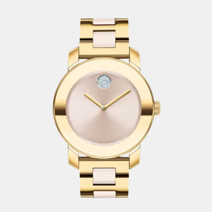 Bold Ceramic Women Quartz Pink Dial Analog Stainless Steel Watch 3600800