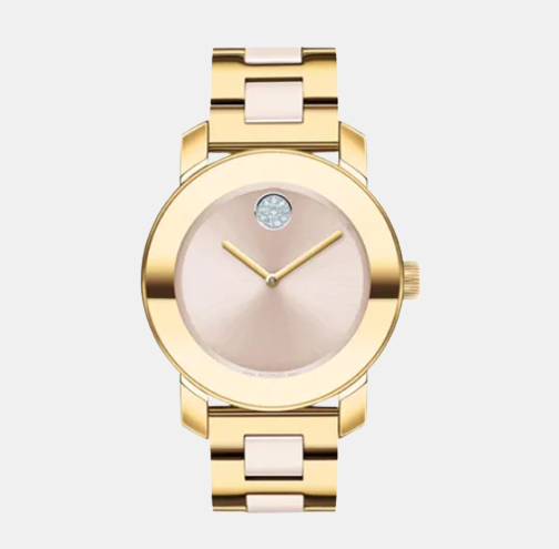 Bold Ceramic Women Quartz Pink Dial Analog Stainless Steel Watch 3600800