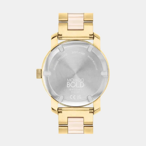 Bold Ceramic Women Quartz Pink Dial Analog Stainless Steel Watch 3600800